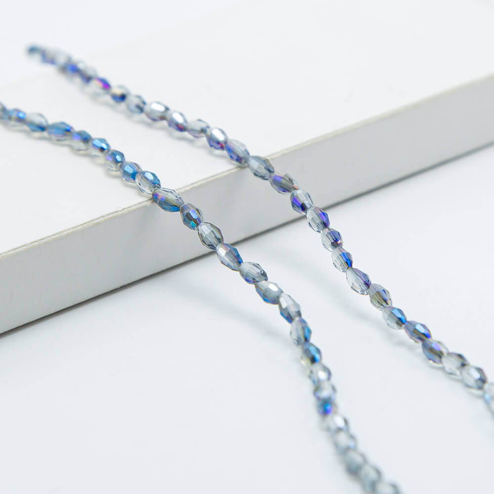 Gray with  Half Blue Plated Faceted Oval Glass Beads