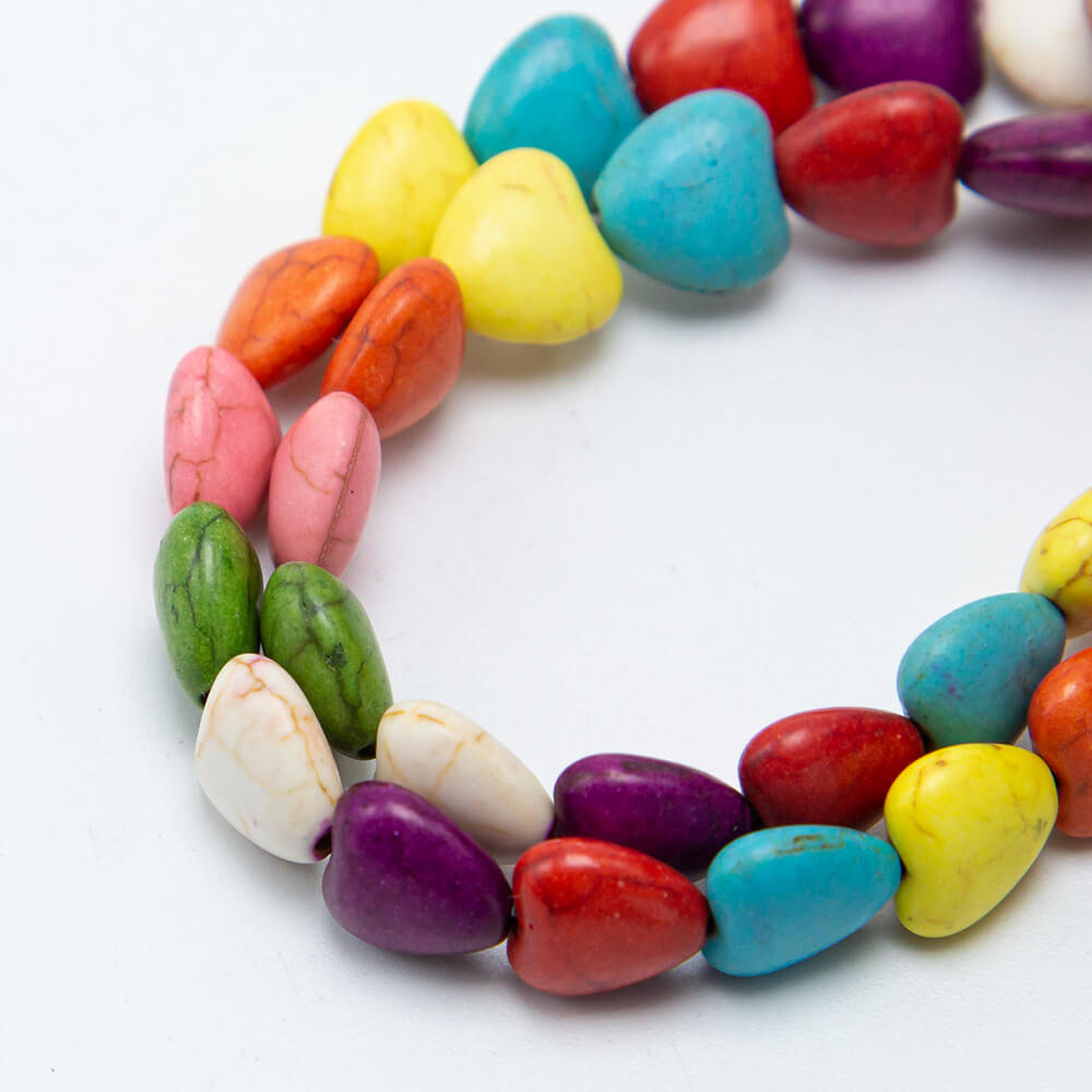 Multi Color Dyed Howlite Heart Beads
