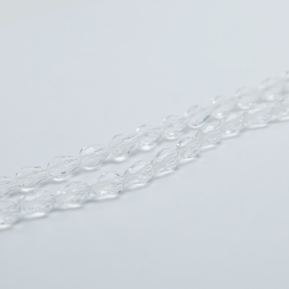 Transparent with AB Iris Glass Beads Faceted Teardrop Beads