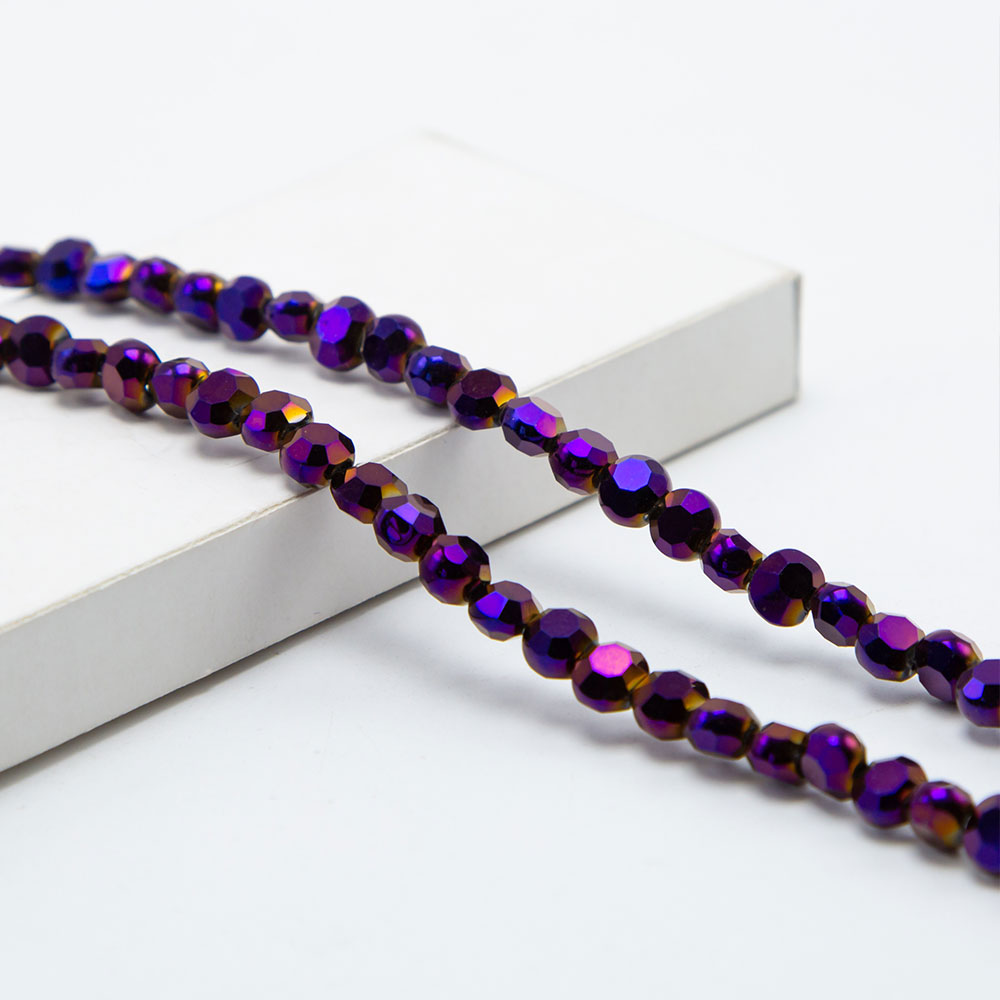 Purple Glass Beads Faceted Lentil Beads