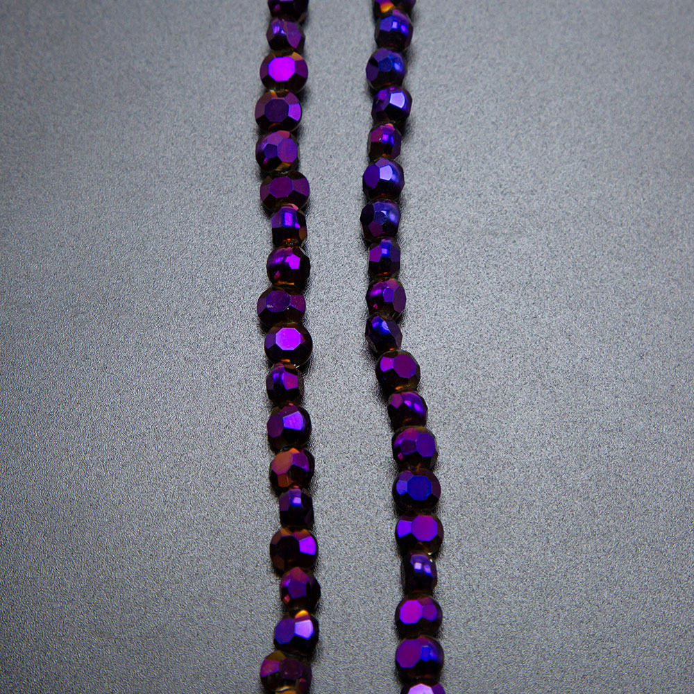 Purple Glass Beads Faceted Lentil Beads