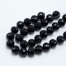 Opaque Black Faceted Round Glass Beads