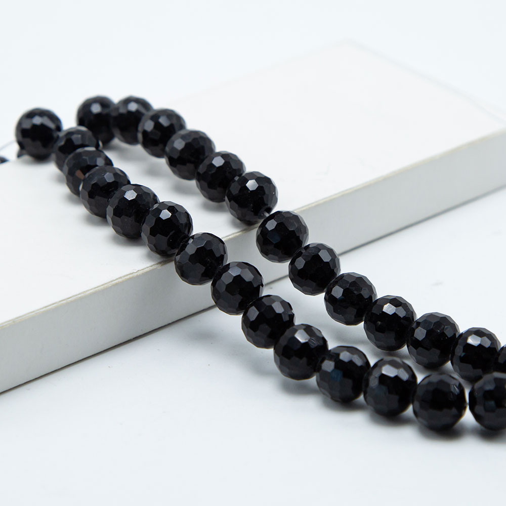 Opaque Black Faceted Round Glass Beads