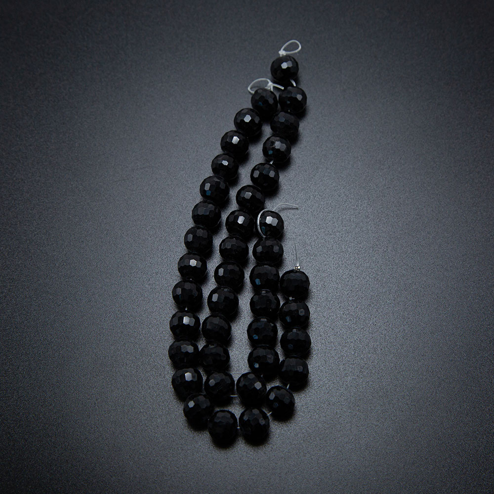 Opaque Black Faceted Round Glass Beads