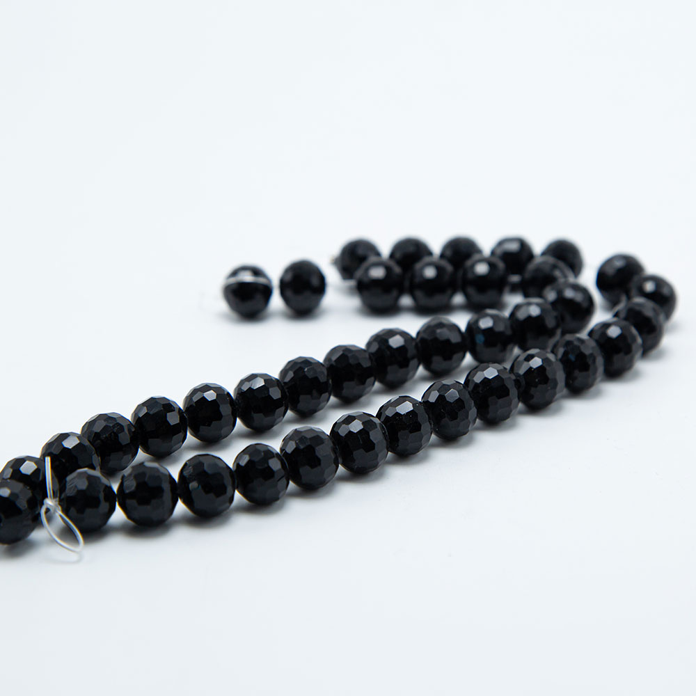 Opaque Black Faceted Round Glass Beads