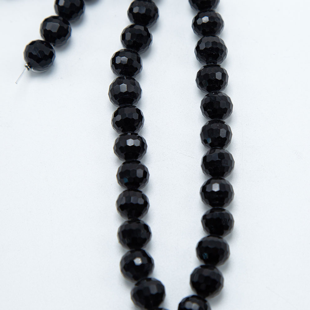 Opaque Black Faceted Round Glass Beads