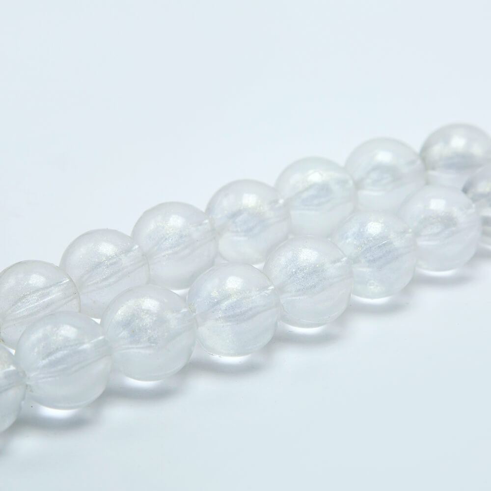 Round Acrylic Beads White with Gold Spot Luster Round Beads