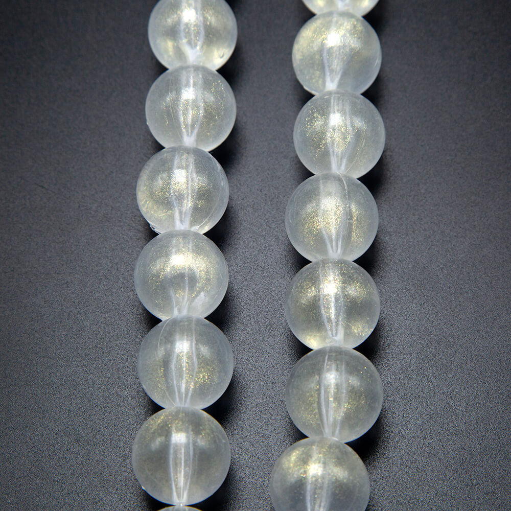 Round Acrylic Beads White with Gold Spot Luster Round Beads