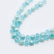 Blue Faceted Rondelle Glass Beads and Dyed Pearl Beads