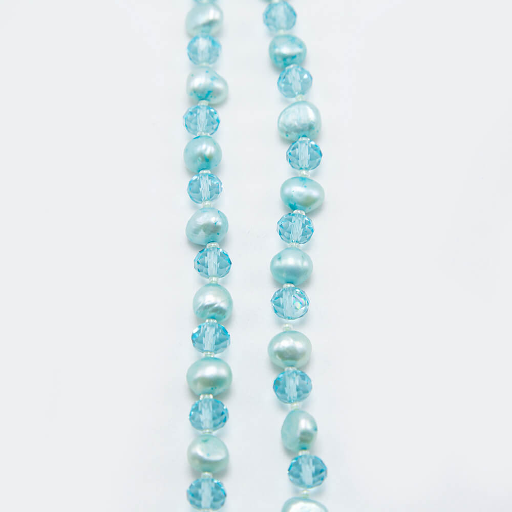 Blue Faceted Rondelle Glass Beads and Dyed Pearl Beads