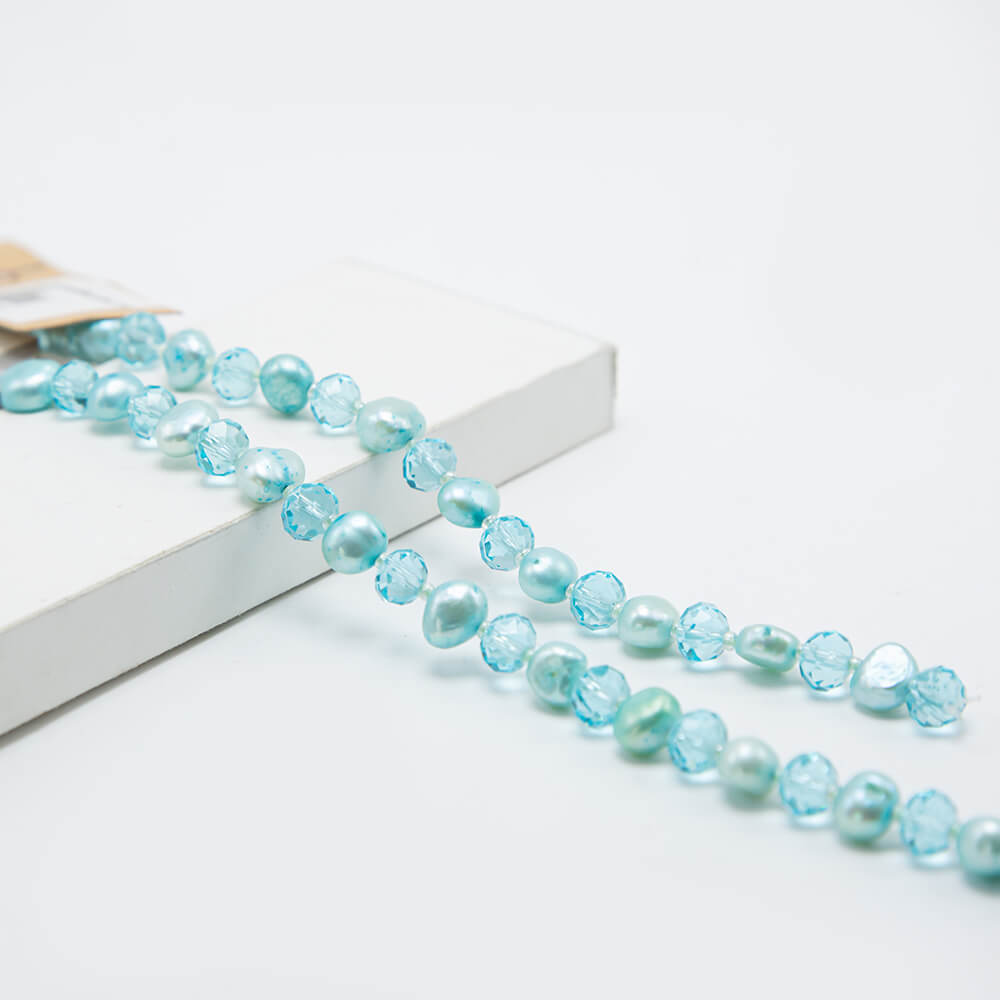 Blue Faceted Rondelle Glass Beads and Dyed Pearl Beads