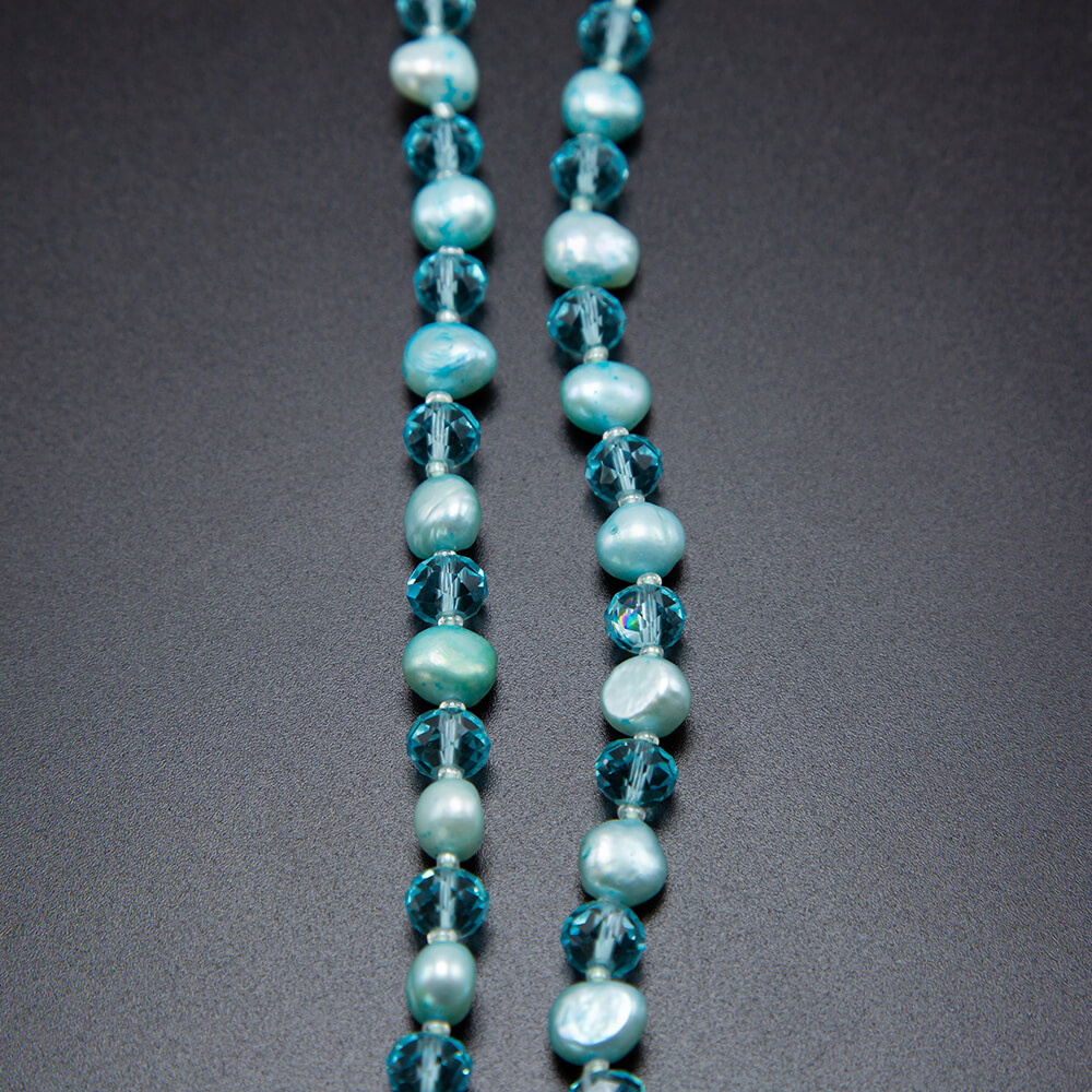 Blue Faceted Rondelle Glass Beads and Dyed Pearl Beads