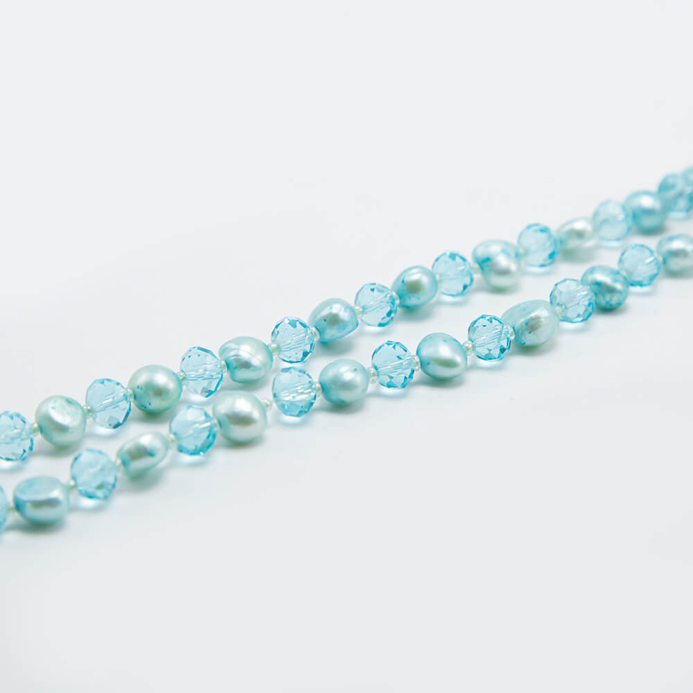 Blue Faceted Rondelle Glass Beads and Dyed Pearl Beads