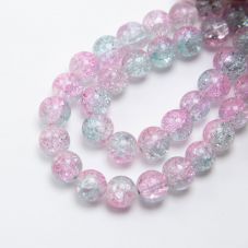 Pink and Blue Crackle Beads Round Glass Beads