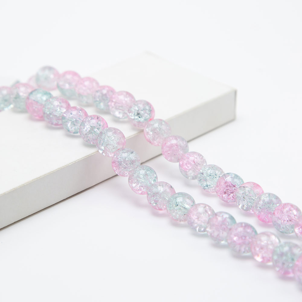 Pink and Blue Crackle Beads Round Glass Beads