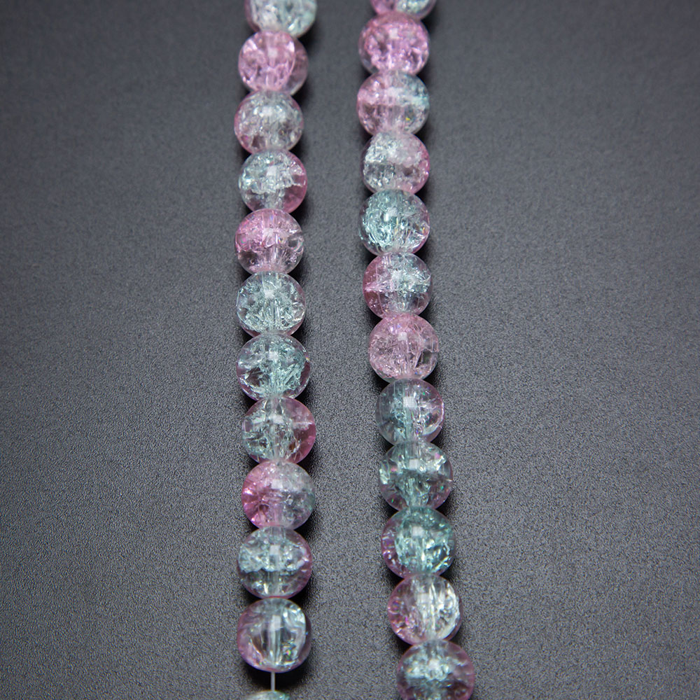 Pink and Blue Crackle Beads Round Glass Beads