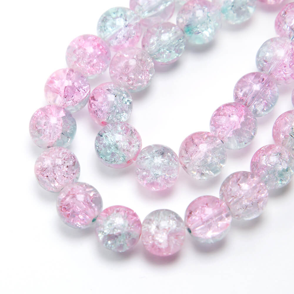 Pink and Blue Crackle Beads Round Glass Beads