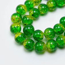 Crackle Glass Beads Yellow with Green  Round Glass Beads