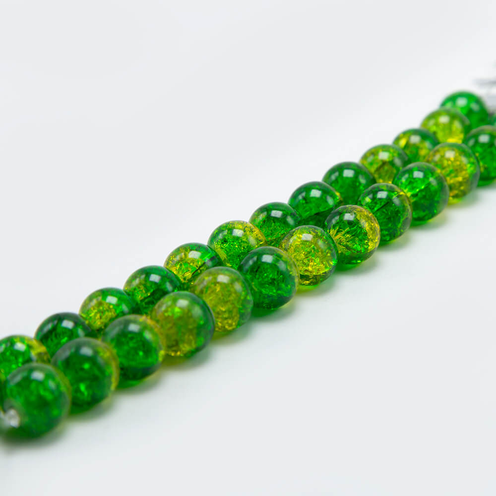 Crackle Glass Beads Yellow with Green  Round Glass Beads