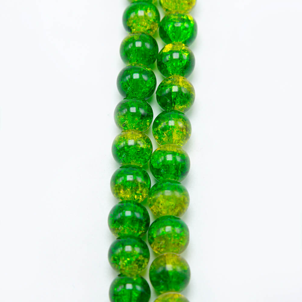 Crackle Glass Beads Yellow with Green  Round Glass Beads