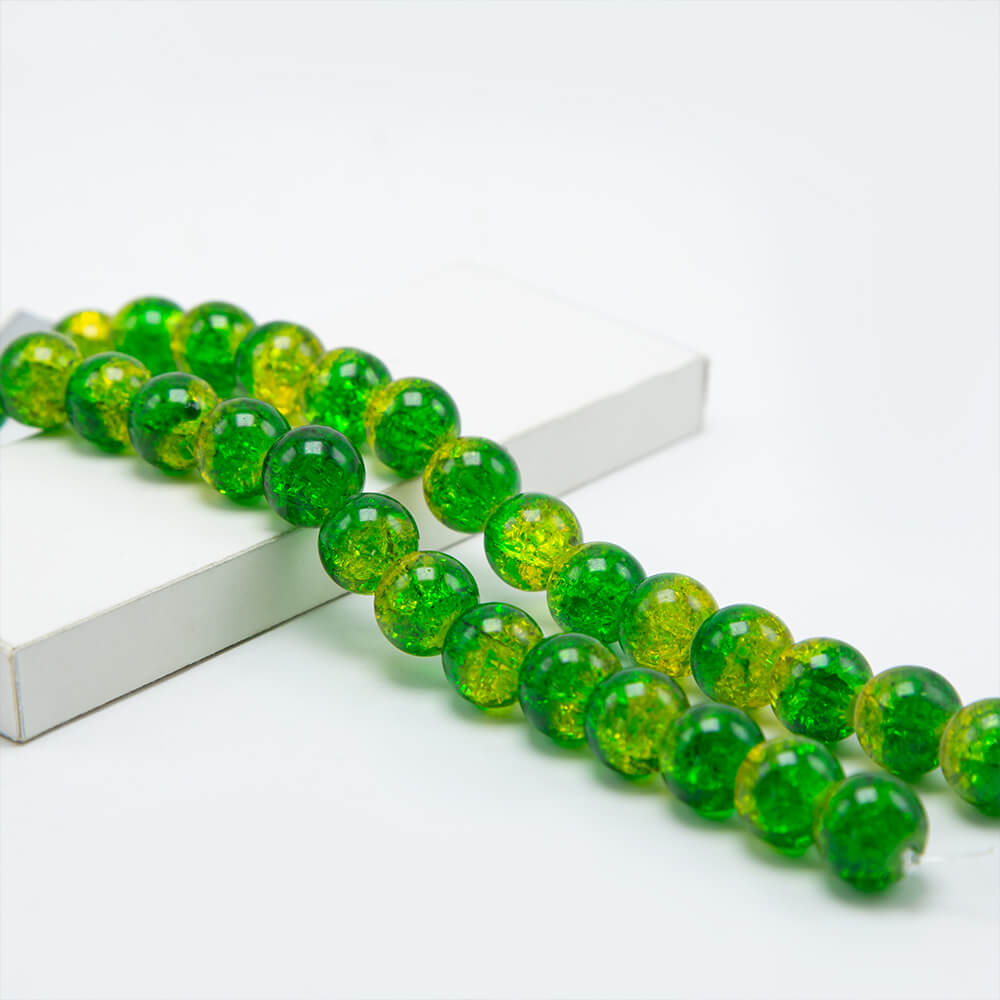Crackle Glass Beads Yellow with Green  Round Glass Beads