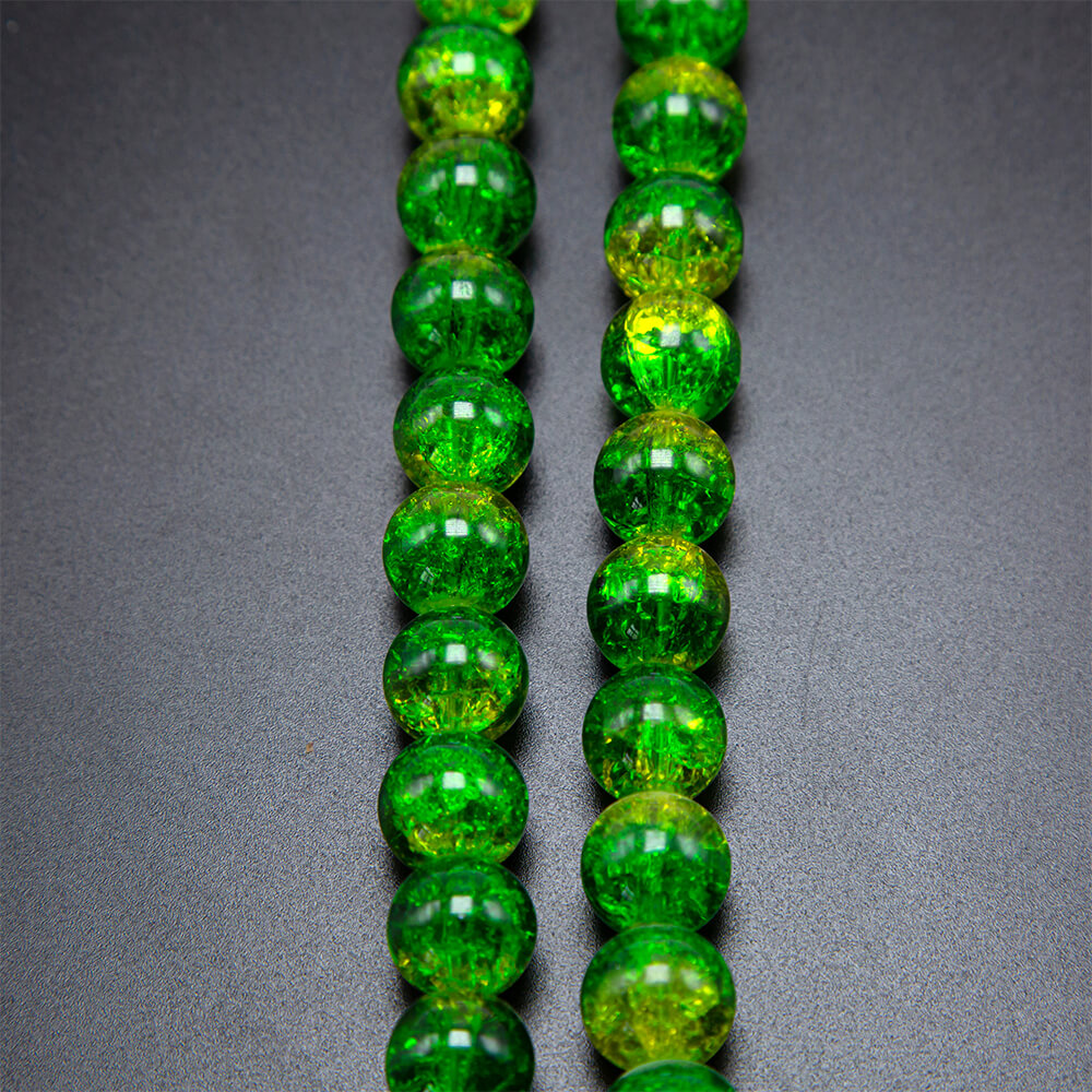 Crackle Glass Beads Yellow with Green  Round Glass Beads