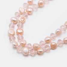Pink Faceted Rondelle Glass Beads and Dyed Pearl Beads