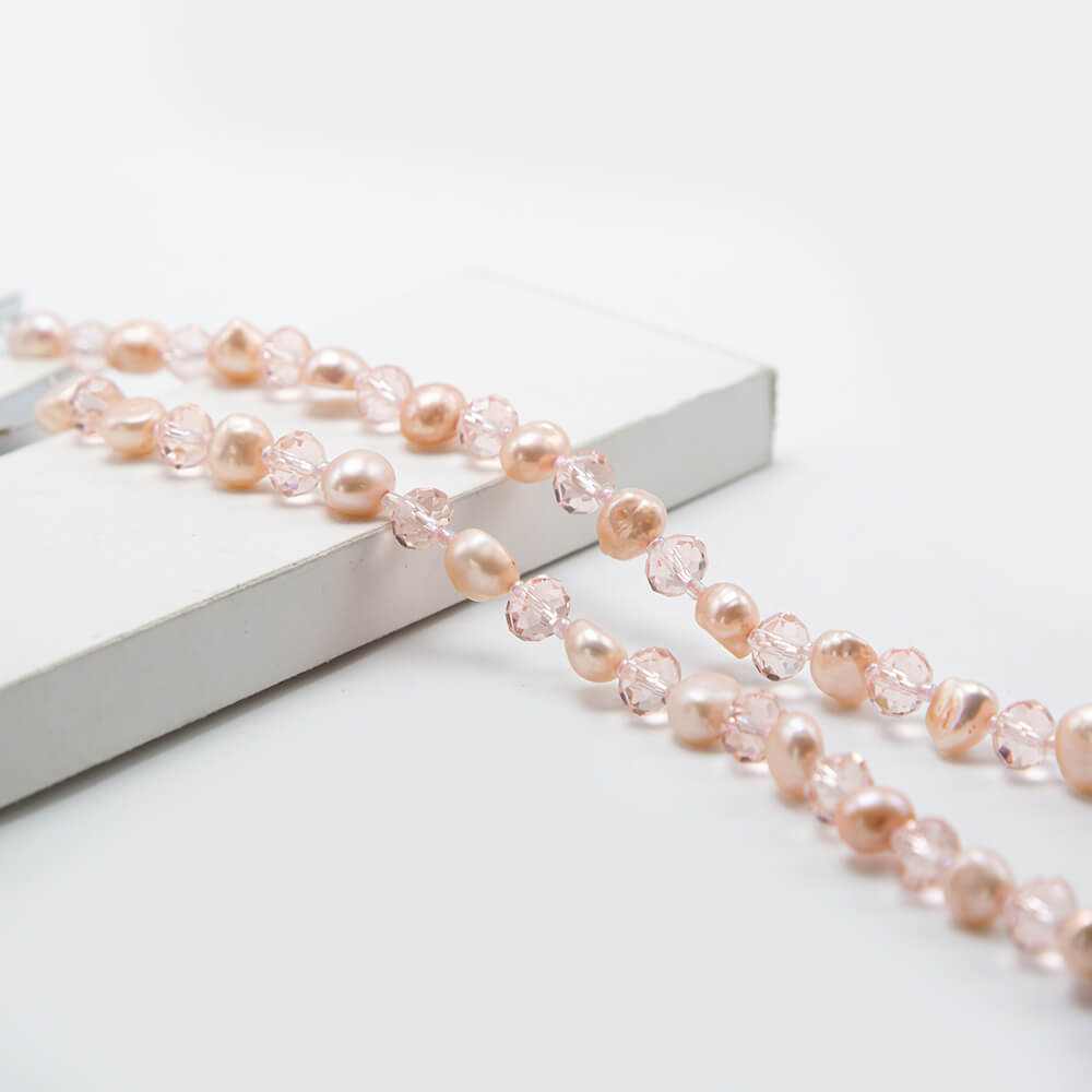 Pink Faceted Rondelle Glass Beads and Dyed Pearl Beads