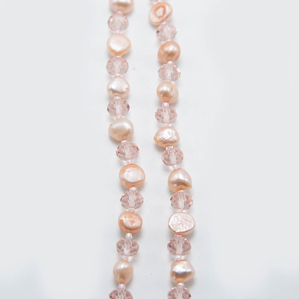 Pink Faceted Rondelle Glass Beads and Dyed Pearl Beads