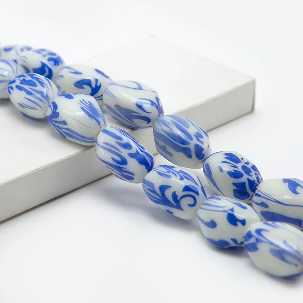 Fancy Acrylic Beads White and Blue Flower Acrylic Beads