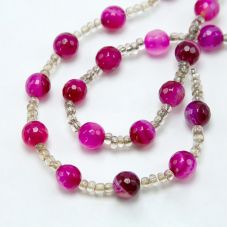Hot Pink Dyed Agate Faceted Round Beads Gemstone Beads