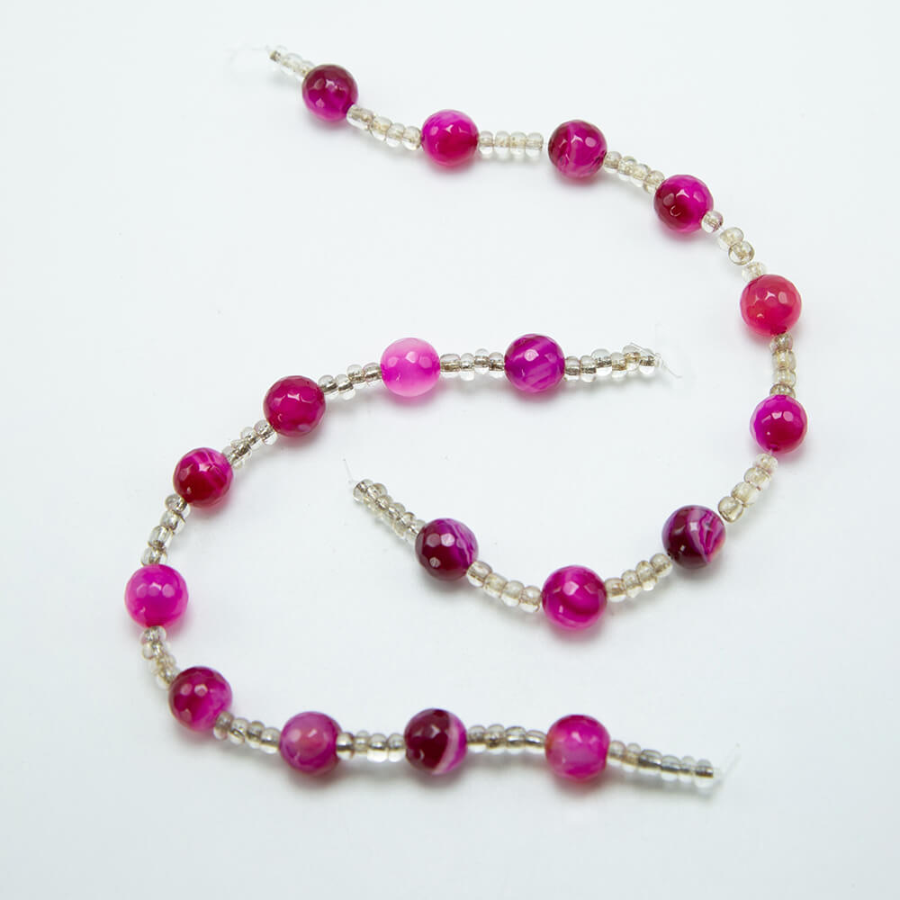 Hot Pink Dyed Agate Faceted Round Beads Gemstone Beads