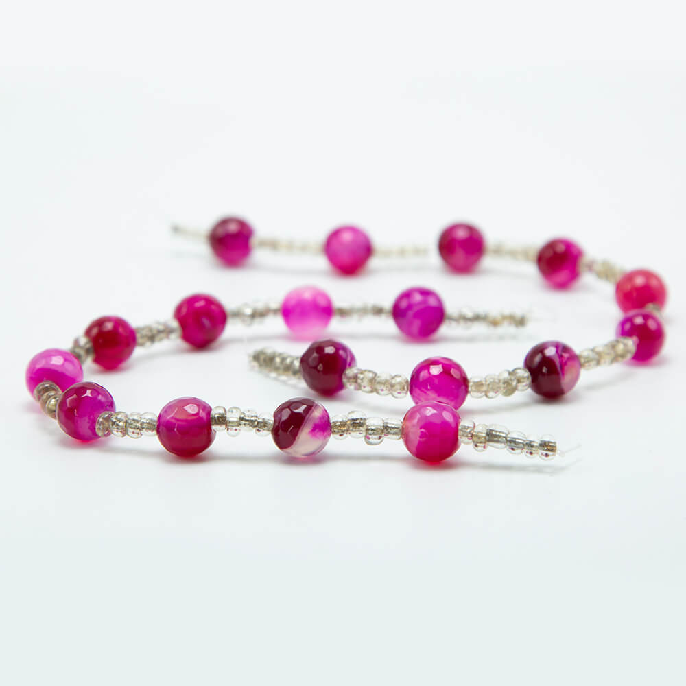 Hot Pink Dyed Agate Faceted Round Beads Gemstone Beads