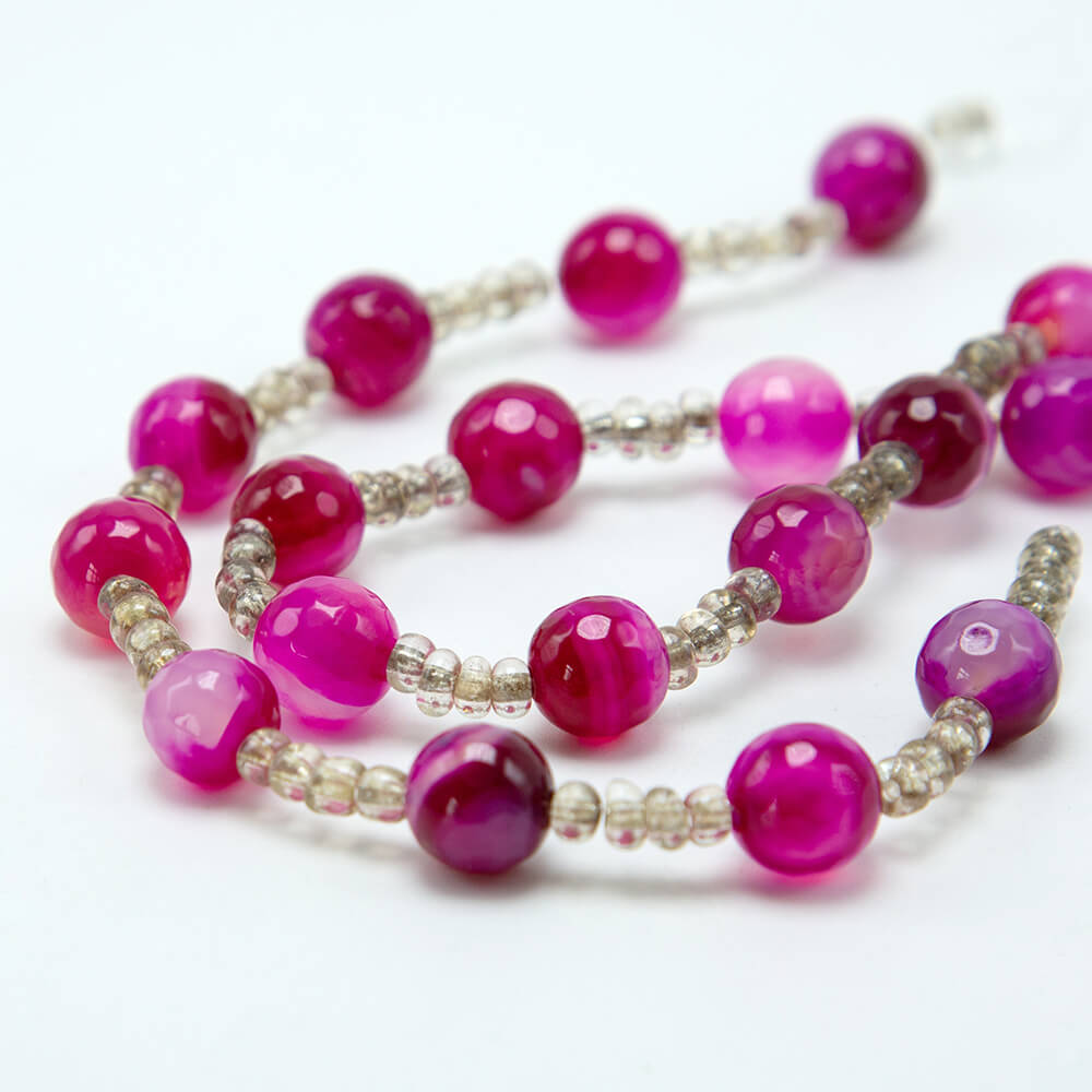 Hot Pink Dyed Agate Faceted Round Beads Gemstone Beads