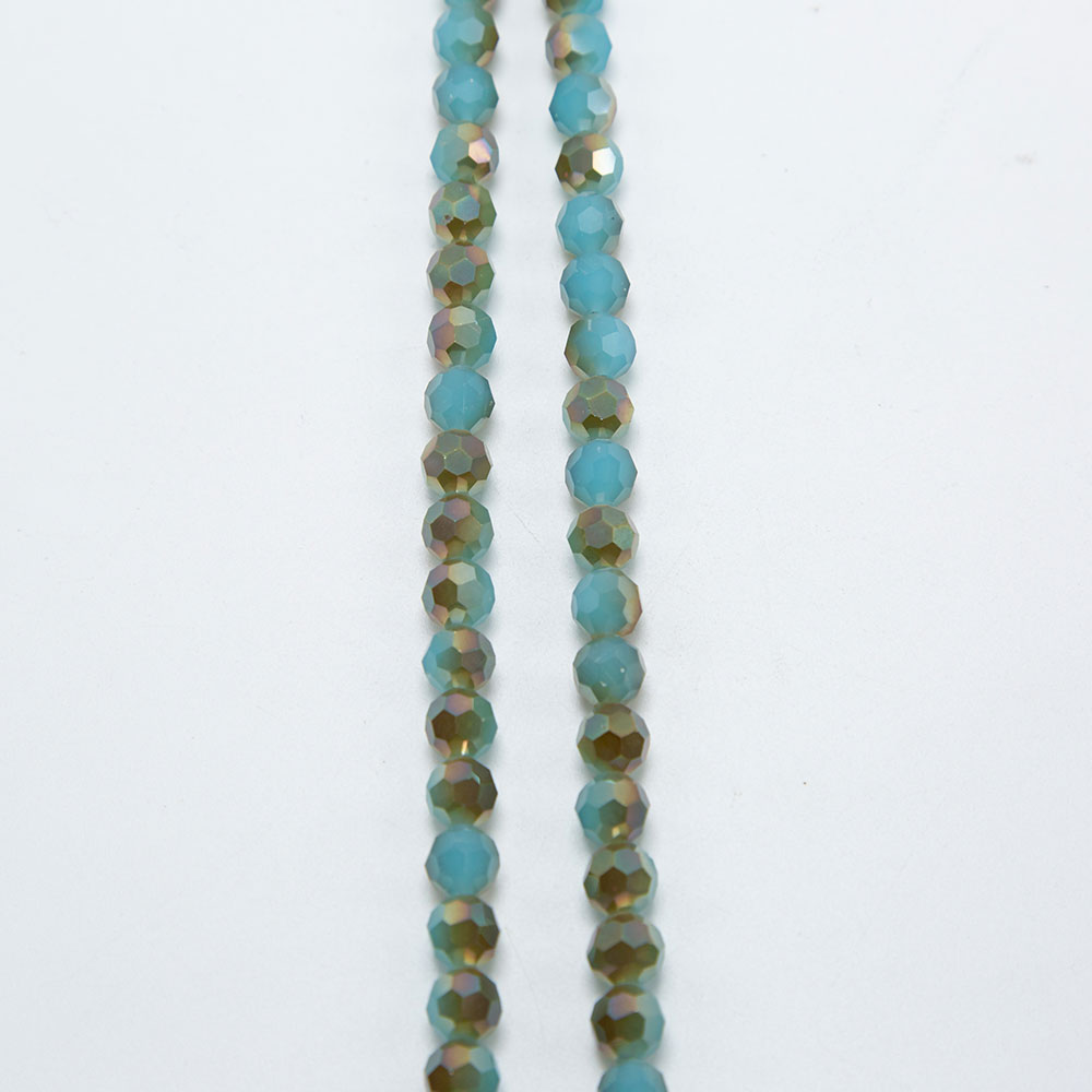 Opaque Blue with Half Gray Plated Faceted Round Glass Beads