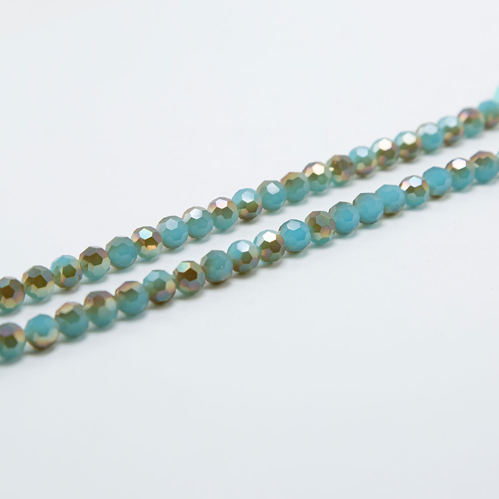 Opaque Blue with Half Gray Plated Faceted Round Glass Beads