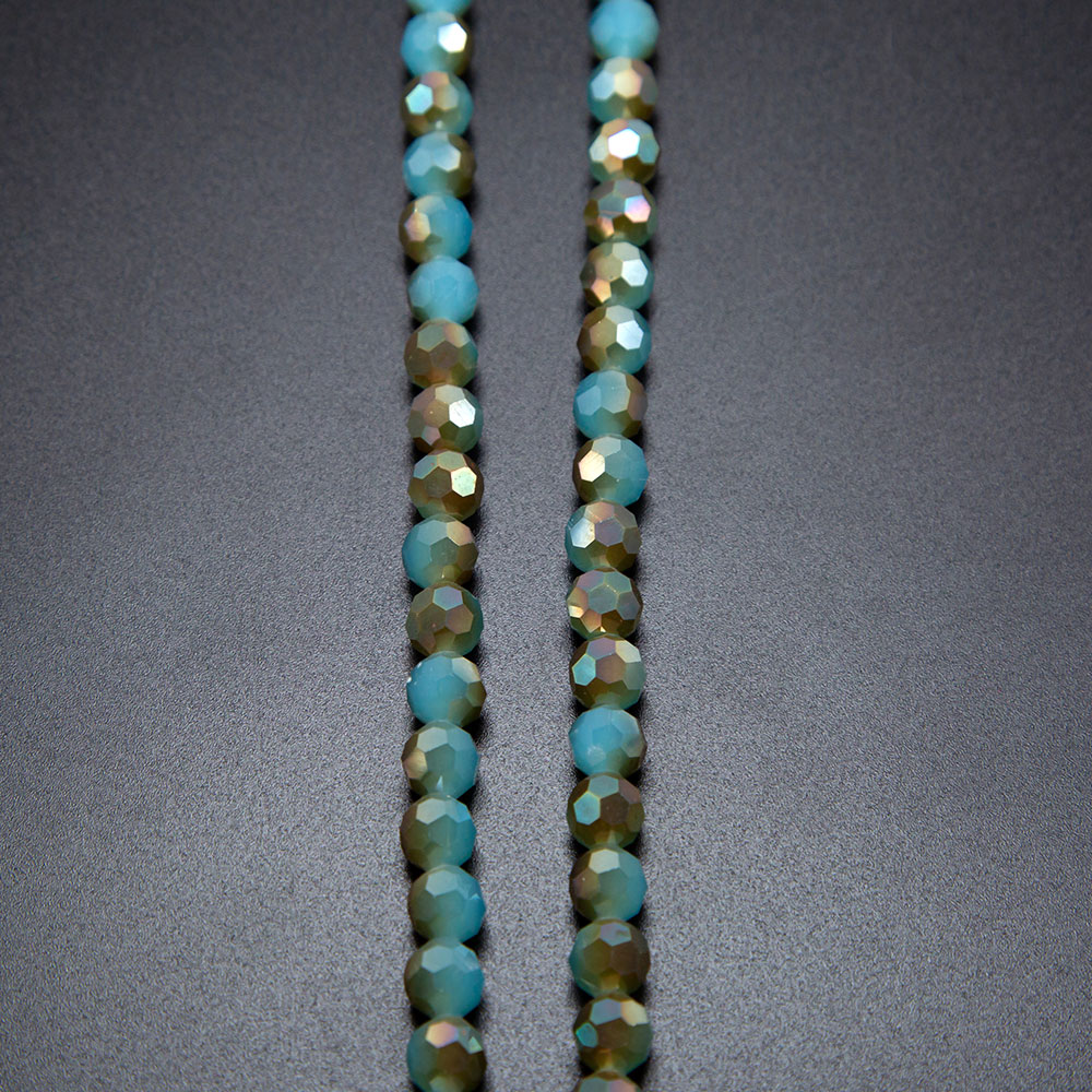 Opaque Blue with Half Gray Plated Faceted Round Glass Beads