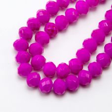 Hot Pink Faceted Rondelle Painted Glass Beads