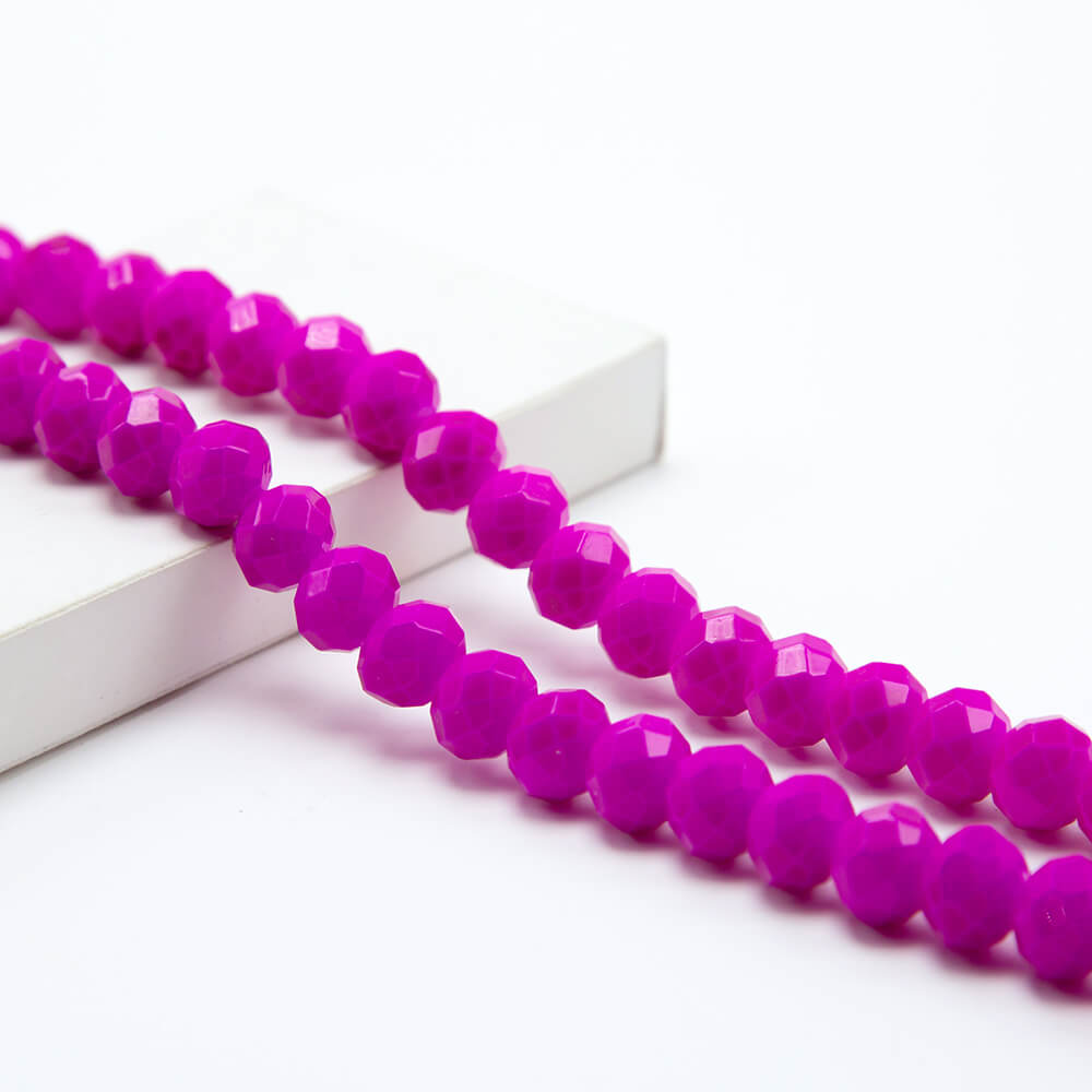 Hot Pink Faceted Rondelle Painted Glass Beads