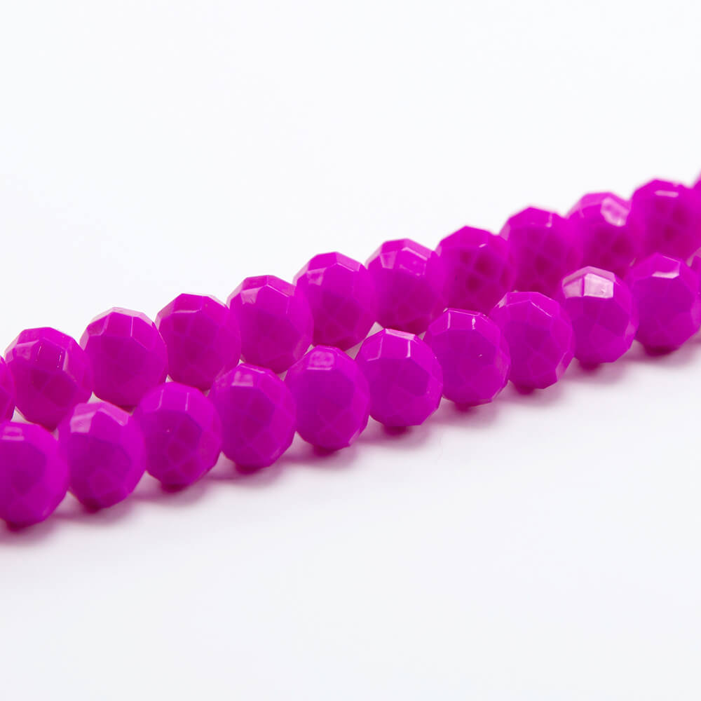 Hot Pink Faceted Rondelle Painted Glass Beads