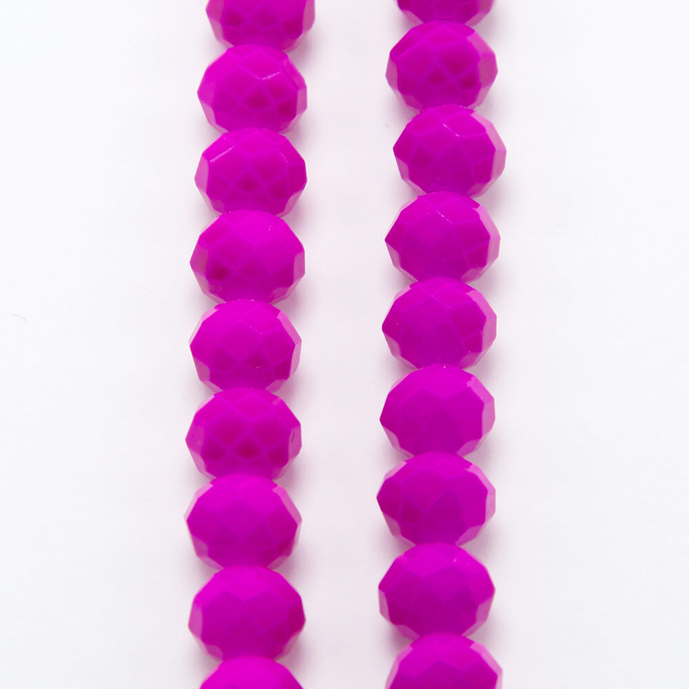 Hot Pink Faceted Rondelle Painted Glass Beads