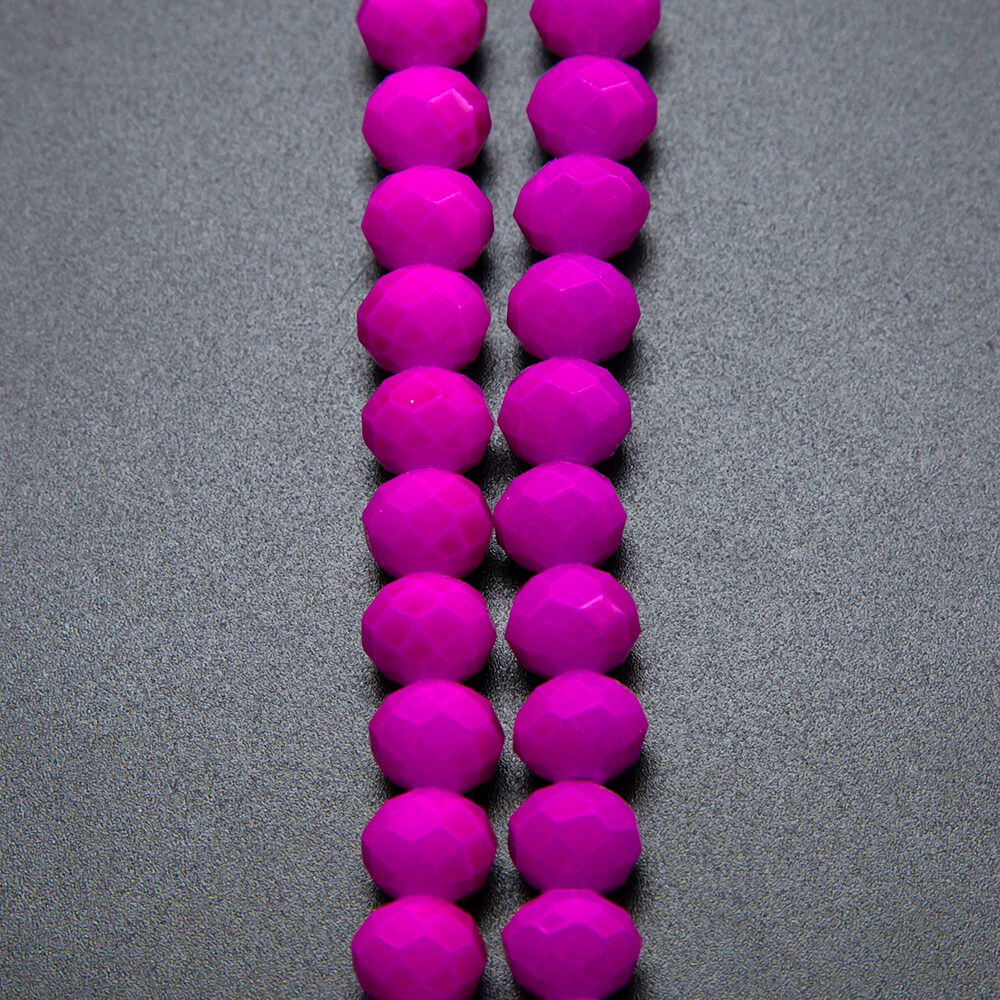 Hot Pink Faceted Rondelle Painted Glass Beads