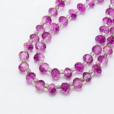 Purple with Pink Crackle Glass Beads Faceted Rondelle Glass Beads