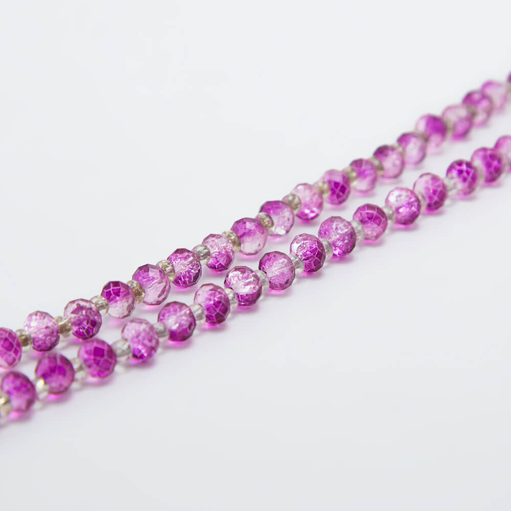 Purple with Pink Crackle Glass Beads Faceted Rondelle Glass Beads