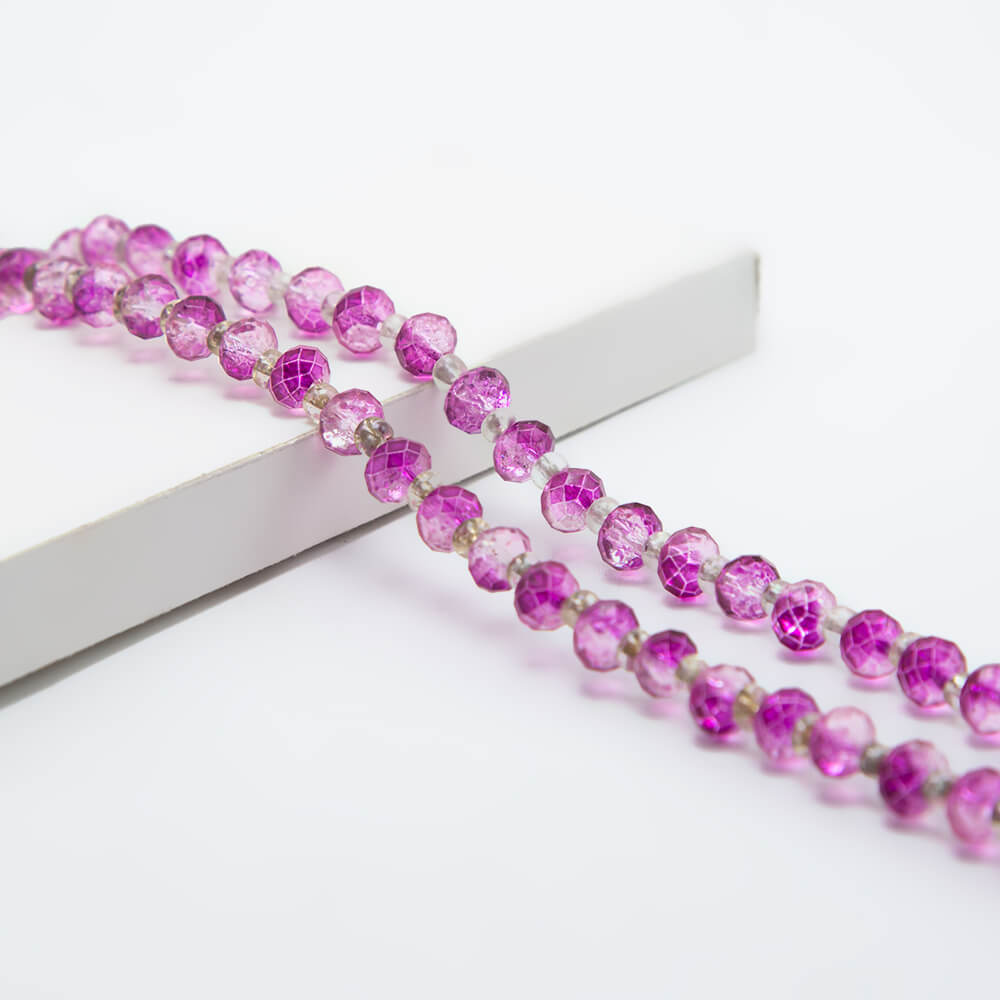 Purple with Pink Crackle Glass Beads Faceted Rondelle Glass Beads