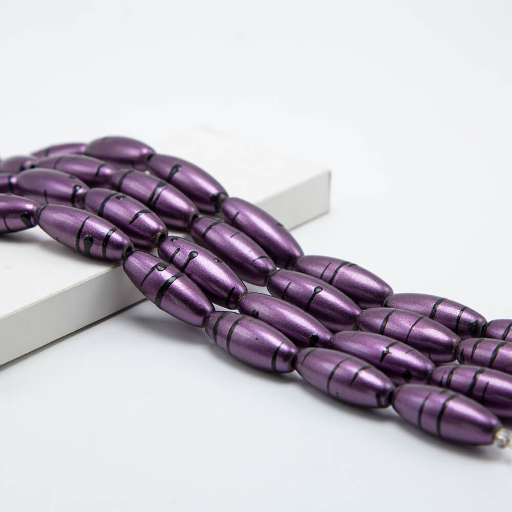 Purple with Black Stripe Acrylic Oval Beads