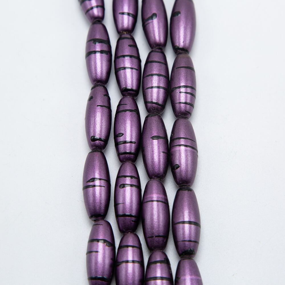 Purple with Black Stripe Acrylic Oval Beads