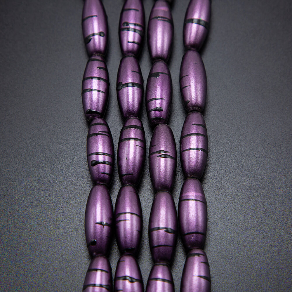 Purple with Black Stripe Acrylic Oval Beads