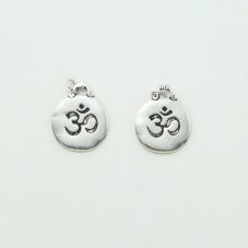 Round Lentil Carved AUM symbol Antique Silver Charm