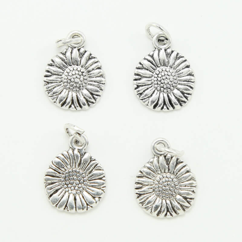 Antique Silver  Sunflower Charm